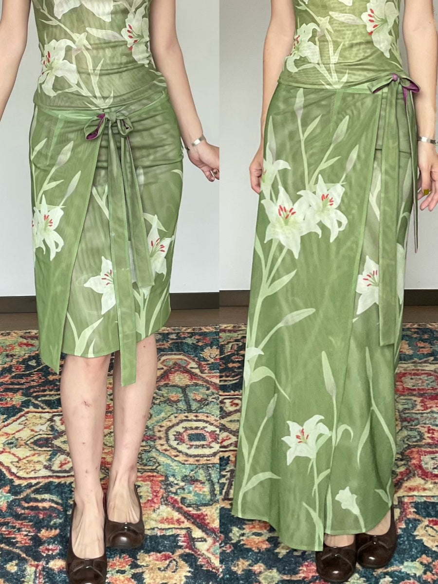 Shi Weiba 湿尾巴 Wet Tail New Chinese Style Double Sided Lily Flower Wrap Skirt