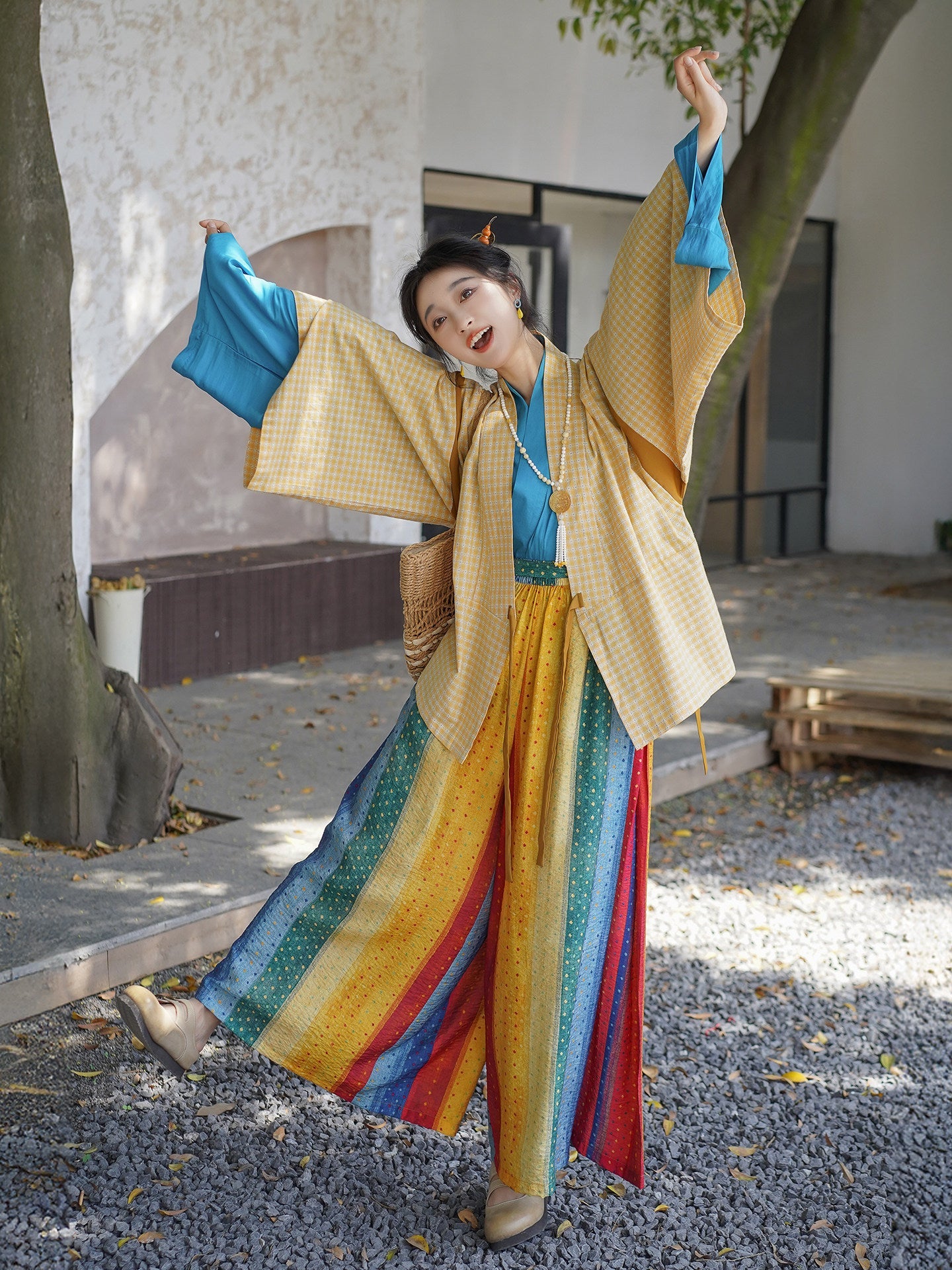 Caihong Tang 彩虹糖 Skittles Modernized Weijin Song Ru Tops & Wide Leg Trousers Set