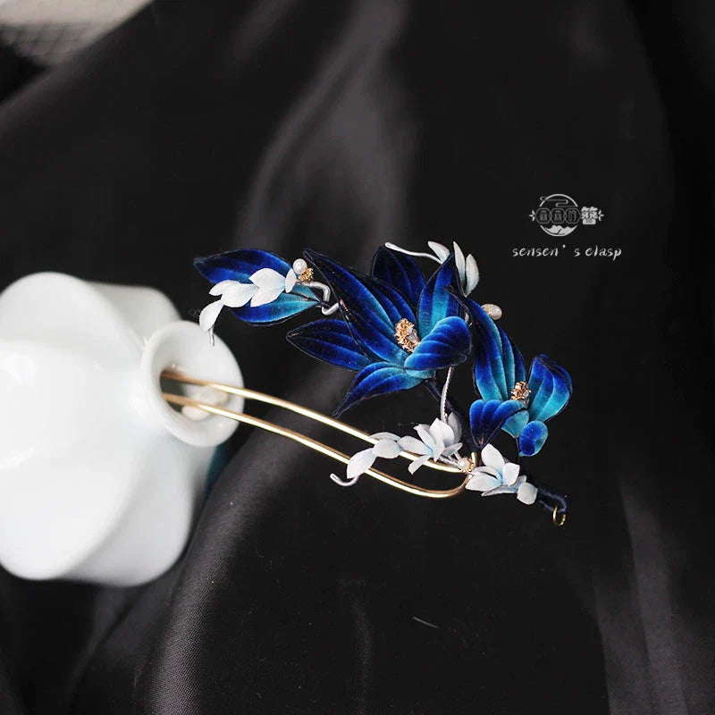 Youfang Ting 幽芳亭 Pavilion of Subtle Fragrance New Chinese Style Velvet Flower Tassel Hairpin