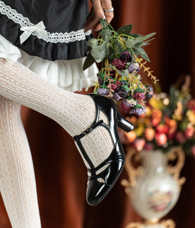 Aizhai 矮寨 Double Bridge 1930s Republic of China Style Wine-Glass Heel Genuine Leather Mary Janes