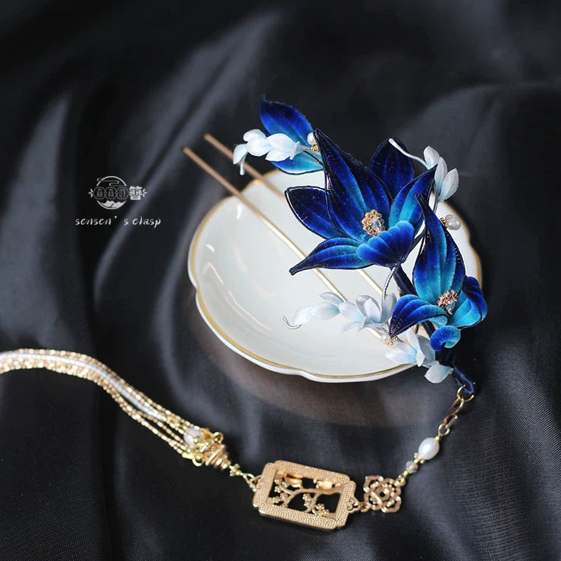 Youfang Ting 幽芳亭 Pavilion of Subtle Fragrance New Chinese Style Velvet Flower Tassel Hairpin