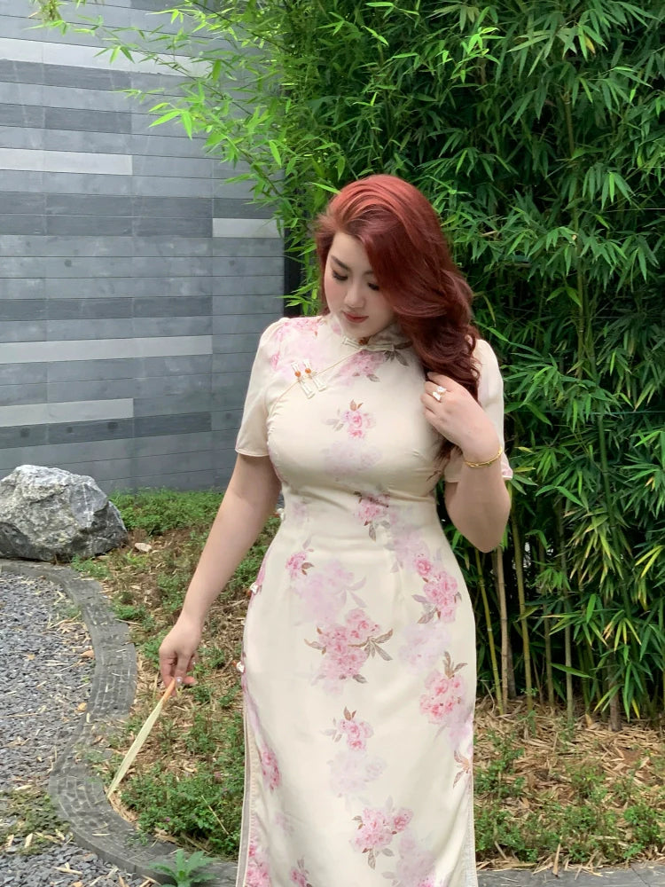 Xiari Meigui 夏日玫瑰 Rosy Summer Plus Size Modernized Classic Floral Print Qipao