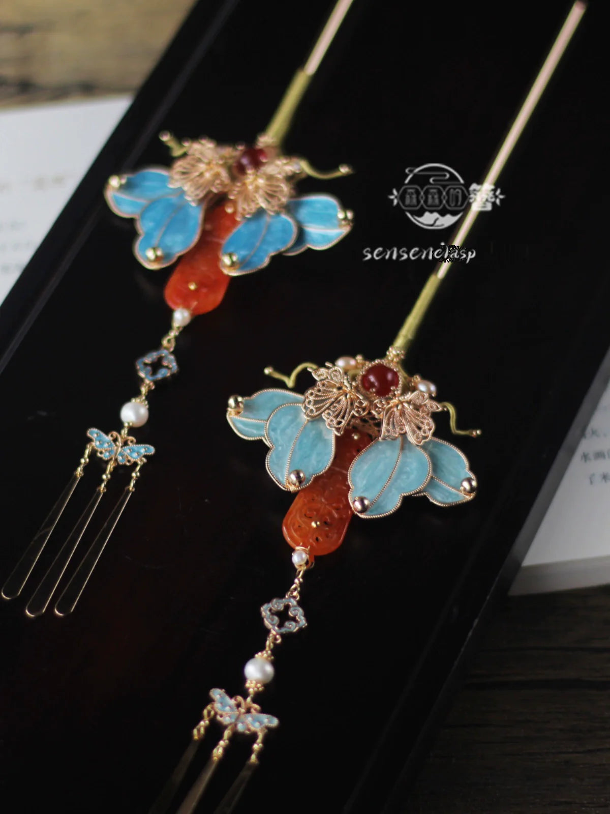 Muguang 慕光 Longing for Light New Chinese Style Crimson Tassel Hairpins